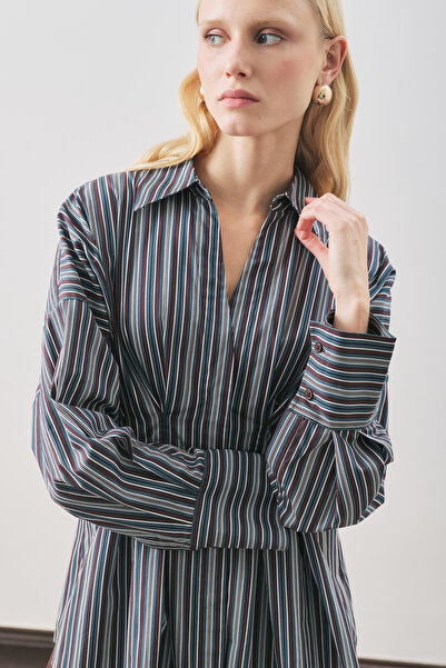 Manuka Pi̇le Detailli Gömlek Kahve Çi̇zgi̇li̇