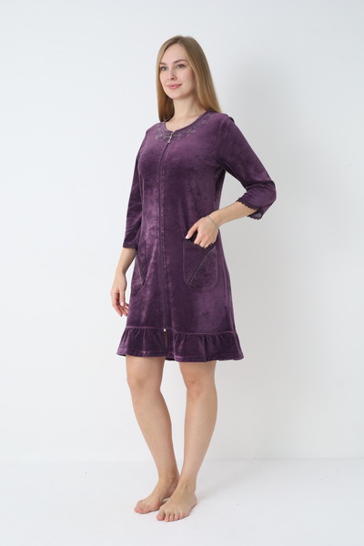 ROMEO LİFE Women's Cotton Velvet Zippered Winter Dress 3719