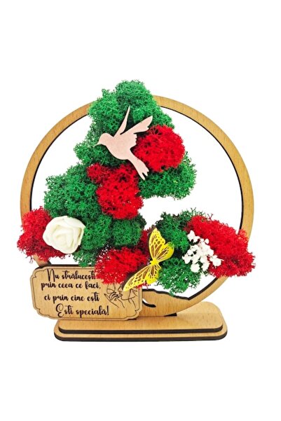 OEM Decorative Picture - Bonsai with Stabilized Lichens & Decorative Accents (Beige, 15 cm)