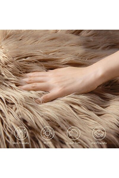 Faria Fluffy ALASKA Faux Fur Rug, 180x60cm, "Sheepskin" Style Runner, Light Brown