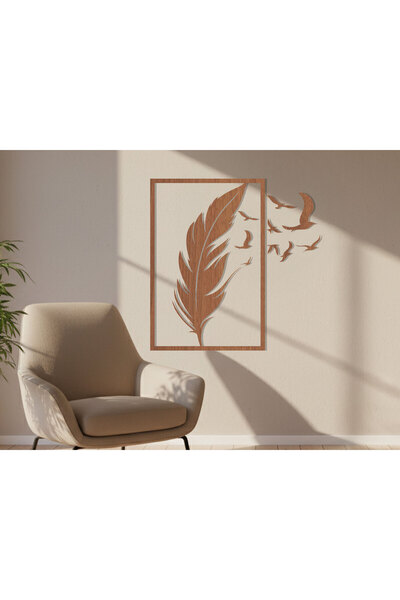 KEYWEL Tüy ve Kuş Silüetli Modern MDF Duvar Tablosu | 10 Parça Set