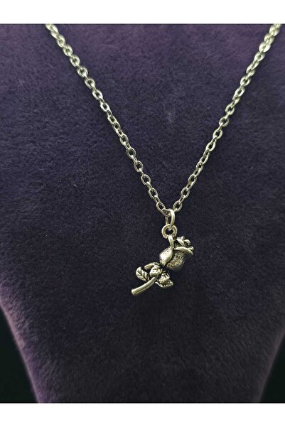 sarıyer silver Rose Flower Figured Steel Women's Necklace Rose Pendant Vintage Daily Use