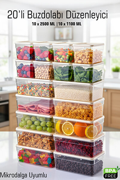 FİTHOME Set of 20 Deep Storage Containers 10X2500 ml 10X1100 ml – Bpa-Free Leak-Proof Microwave Compatible