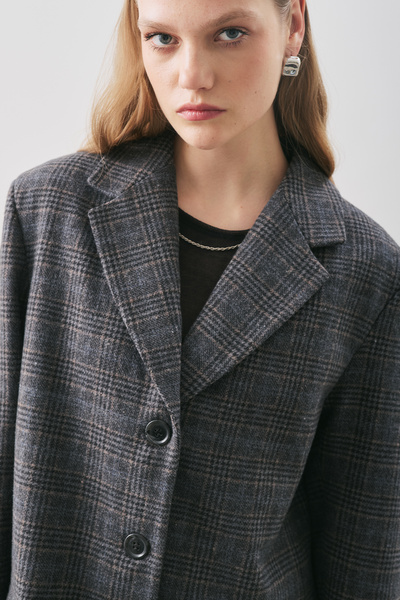 Manuka Norris Wool Blazer Jacket Gray Check