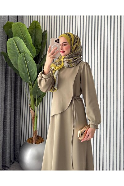 Molly Nelly Γυναικείο μακρύ φόρεμα σκουμπά με λεπτομέρεια σάλι με γιακά