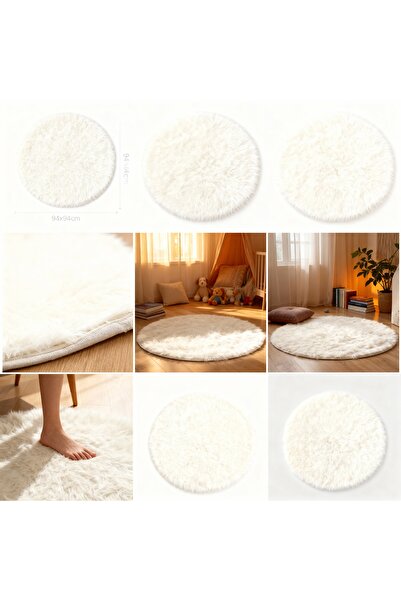 Biki Round Fluffy Rug 94×94cm – Soft Fuzzy Circle Fur Carpet for Bedroom & Living Room