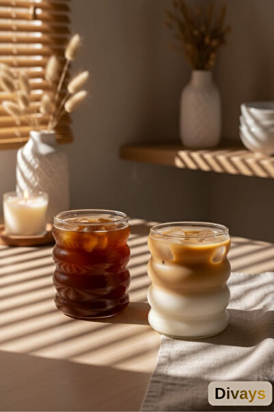 DİVAYS 2 Adet Isıya Dayanıklı Borosilikat Şerit Cam Bardak Kahve Sunum Bardağı