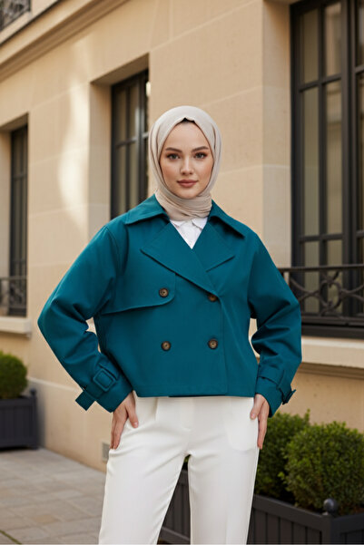 Zeneva Collection Zümrüt Yeşili %100 Pamuk Gabardin Astarlı Oversize Geniş Ka...