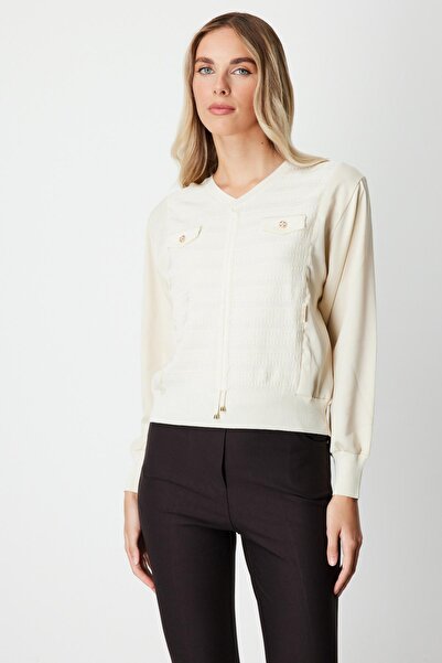 Onteks 66370 Sweater with Pocket Covers, Front Drawstring, V-Neck