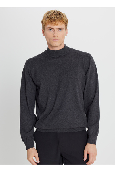 ALTINYILDIZ CLASSICS Ανδρικό πουλόβερ με μισό ιταλικό γιακά Standard Anthraci...