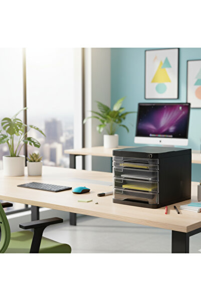 Ark رفوف بلاستيكية للوثائق مع 5 أدراج مع قفل