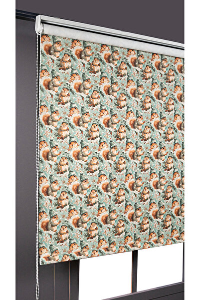 bizdenperde Baskılı Sincap Desen Yılbaşı Özel Stor Kaliteli Güneşlik Perdeler