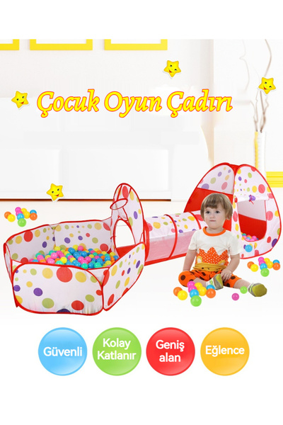 Tcherchi Çocuk Çadırı Kapalı Üç Parçalı Tünel Nokta Oyunu Top Havuz Çiti Oyuncak