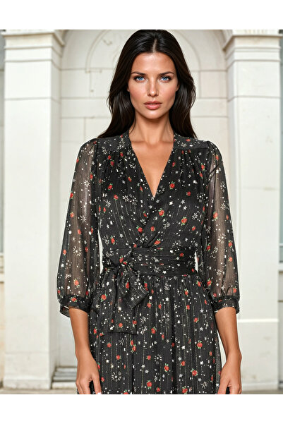 Vessmary VSM1027 black veil day dress with Printed