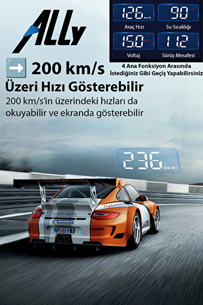 Ally M3 HUD OBD2 Head-Up Display Dijital Hız Göstergesi GPS Destekli OBD -Alarmlı Ön Cam Ekran Projektör