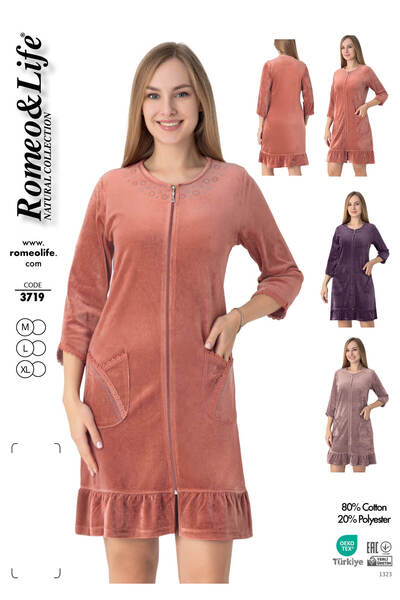 ROMEO LİFE Γυναικείο χειμερινό φόρεμα από βαμβακερό βελούδο με φερμουάρ / Πλα...