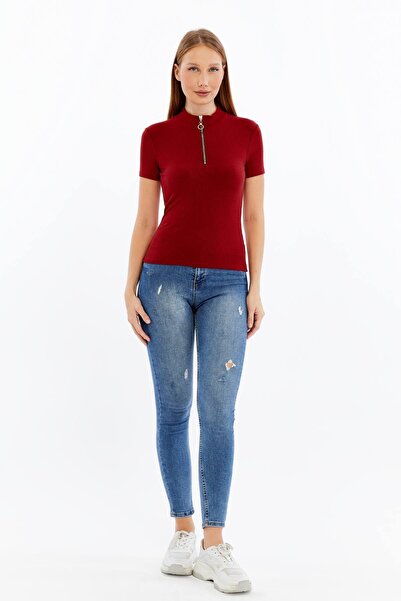 Maison La Femme Women's short sleeve half zip Slim Fit t-shirt