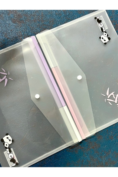 Kağıt Gemi Dükkan 2’li Şeffaf Tek Bölmeli Panda Desenli Çıtçıtlı Mor Pembe A4 Dosya/Belge Dosyası/Düzenleyici Klasör