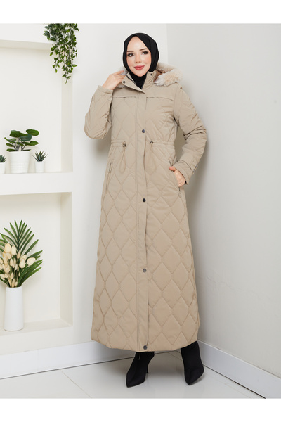 KMKkombin Women's New Season Fully Padded Hooded Nova Fabric Young Sports Long Coat Overcoat 11.75Kmk