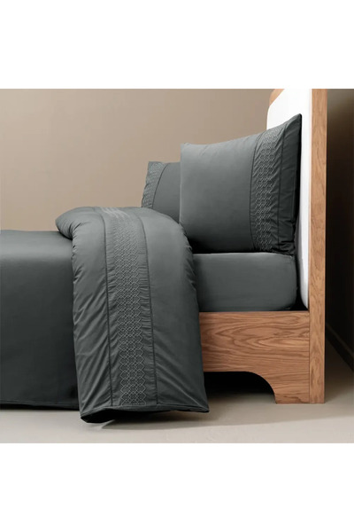 Penelope 100% Cotton Percale Duvet Cover Set 260X240 cm Anthracite - Juana Series