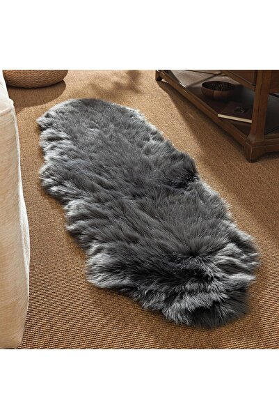 Faria Fluffy ALASKA Faux Fur Rug, 180x60cm, "Sheepskin" Style Runner, Dark Grey