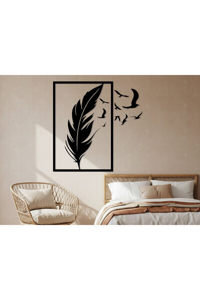 KEYWEL Tüy ve Kuş Silüetli Modern MDF Duvar Tablosu | 10 Parça Set