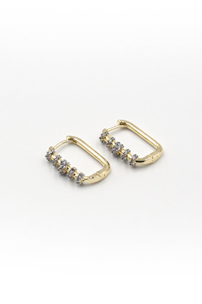 Sose Moda Stone Rectangular Gold Vip Earrings – Zircon Stone, Shiny, Clip-On and Anti-Allergic