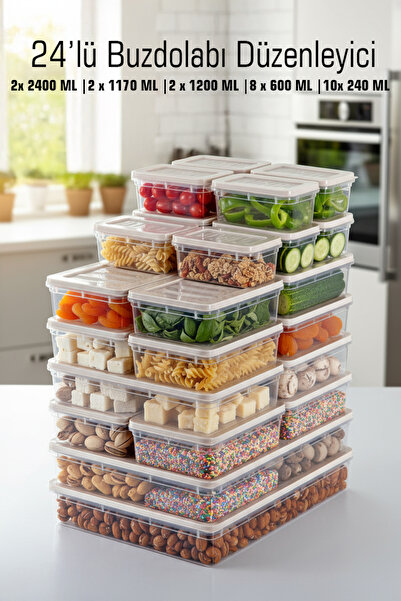 FİTHOME 24-Piece Shallow Refrigerator and Freezer Organizer Storage Container Set Microwave Safe Bpa Free