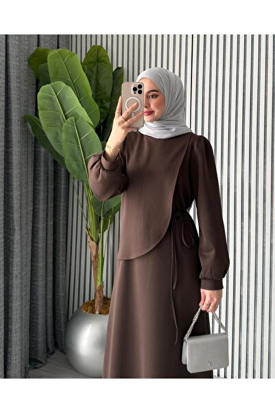 Molly Nelly Γυναικείο μακρύ φόρεμα σκουμπά με λεπτομέρεια σάλι με γιακά