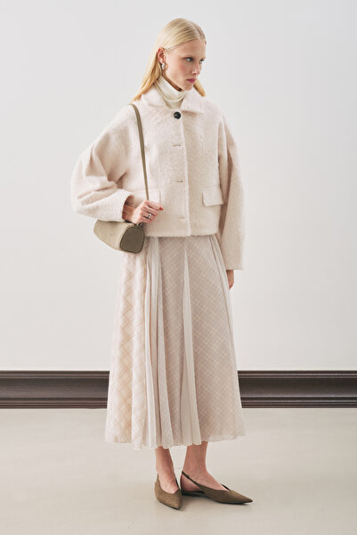 Manuka Plaid Patterned Flawed Skirt Ecru