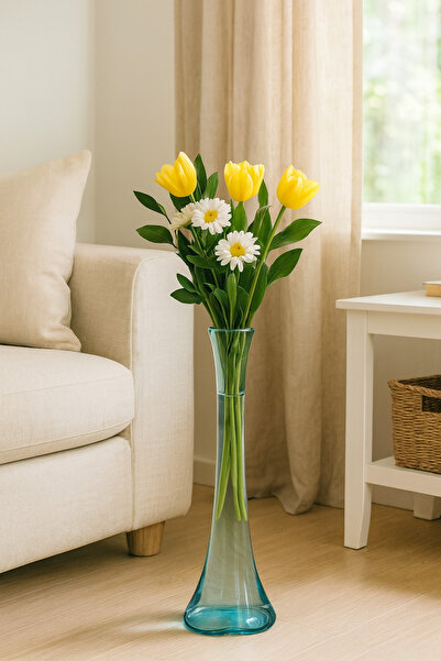 HERYER ONLİNE Fil Ayağı Dekoratif Cam Vazo - Şeffaf - 60 cm