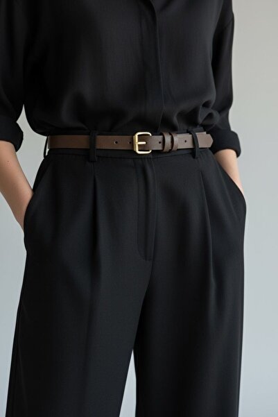 Gesa Women's Gold Buckle Thin 3-Piece Belt Set Black-Tan-Brown