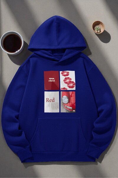 uyguntarz Unisex Red Mon Cheri Printed Hooded Sweatshirt