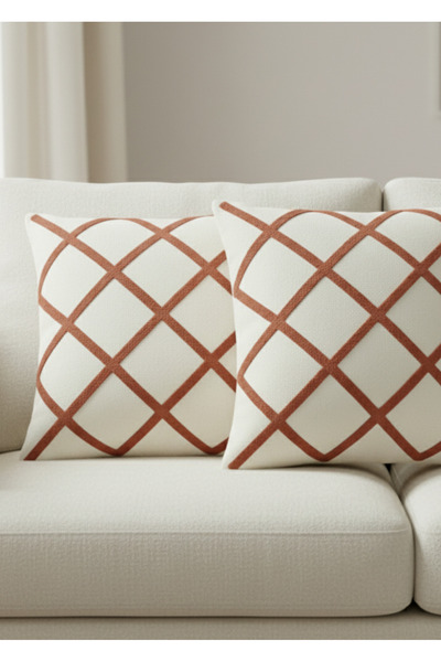 Destiva Home Buldan İşi 2 Pieces Throw Pillow Covers with Linear Patterned Punch Detail (42X42 cm)