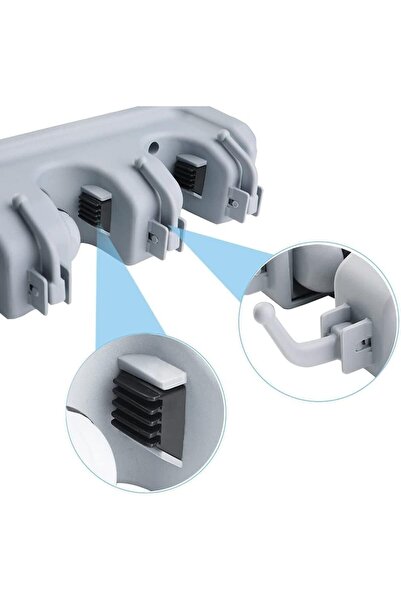 SKY TOUCH SKY-TOUCH Mop and Broom Holder Wall-Mounted Organizer, 5 Slots with 6 Hooks