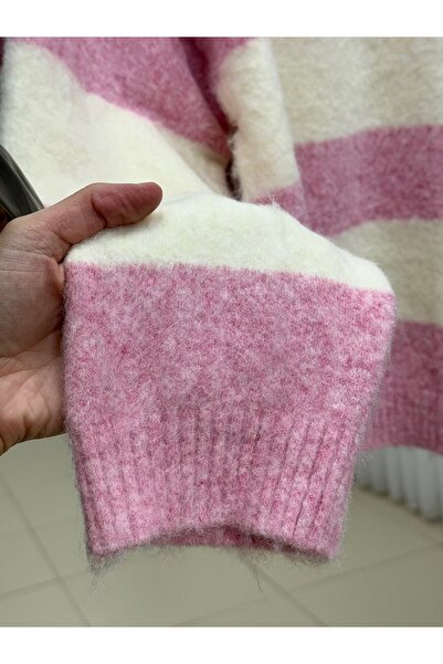 MİHRA STORE Fhiona Thick Striped Bearded Sweater-Zi̇7029 Pink