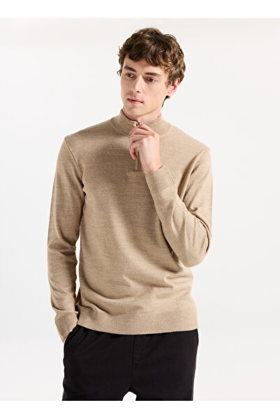 LİMON COMPANY Limon Bato Yaka Basic Düz Bej Erkek Kazak MML5WM-KZK9530