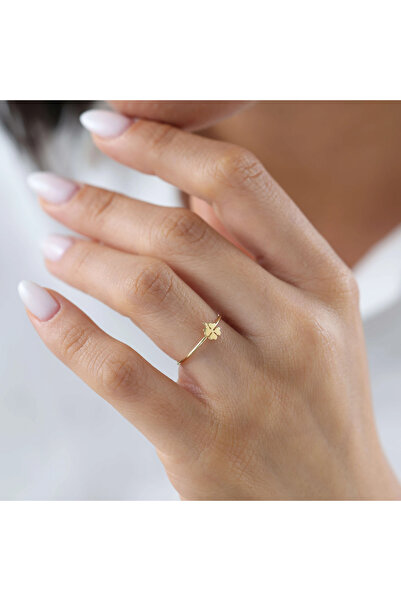 NİSERAJEWELLERY Nisera Minimal Yonca Altın Yüzük