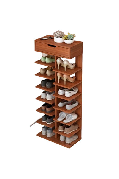 TodayShop Spacious double 7-tier shoe cabinet, elegant and versatile, dark oak finish