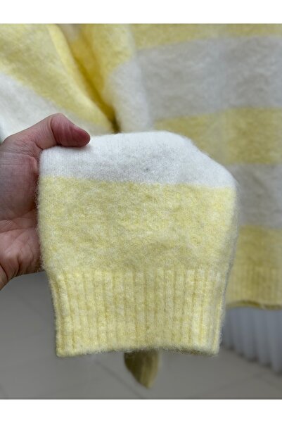 MİHRA STORE Fhiona Thick Striped Bearded Sweater-Zi̇7029 Yellow
