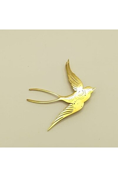 OEM - Broșă pasăre, metal, auriu, 6x7 cm