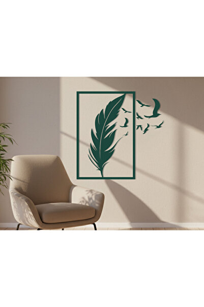 KEYWEL Tüy ve Kuş Silüetli Modern MDF Duvar Tablosu | 10 Parça Set