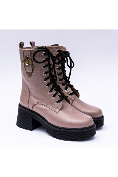 VAGAM Μπότες σε ροζ χρώμα από γνήσιο δέρμα με ψηλές σόλες