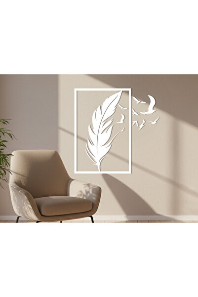 KEYWEL Tüy ve Kuş Silüetli Modern MDF Duvar Tablosu | 10 Parça Set