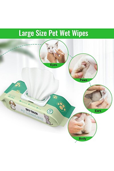 SKY TOUCH SKY-TOUCH Dog Wipes 240pcs Plus Size Pet Grooming Wipes Unscented (Green, 3 Pack)