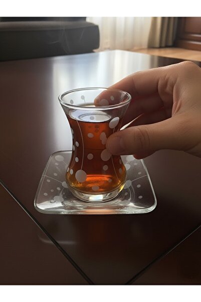 DECOSTYLE 12 Piece Tea Set with Bamboo Square Plate and Paşabahçe Cut Decor