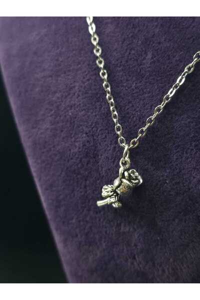 sarıyer silver Rose Flower Figured Steel Women's Necklace Rose Pendant Vintage Daily Use
