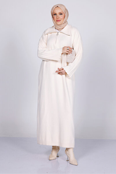 My City 44102 - Stylish Comfortable Knitwear Zipper Neckline Long Dress for Women