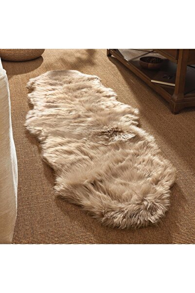 Faria Fluffy ALASKA Faux Fur Rug, 180x60cm, "Sheepskin" Style Runner, Light Brown