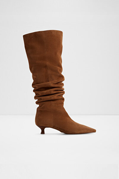 Aldo MUTTSEE - Kadın Kahverengi Hakiki Süet Kısa Topuklu Slip-On Diz Üstü Çizme
